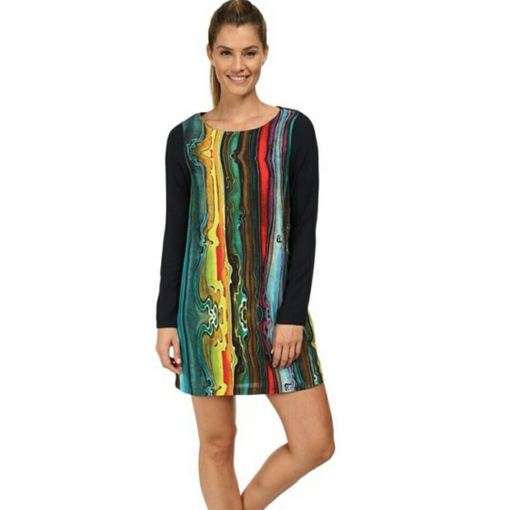 Multicolor Abstract Long Sleeve Dress